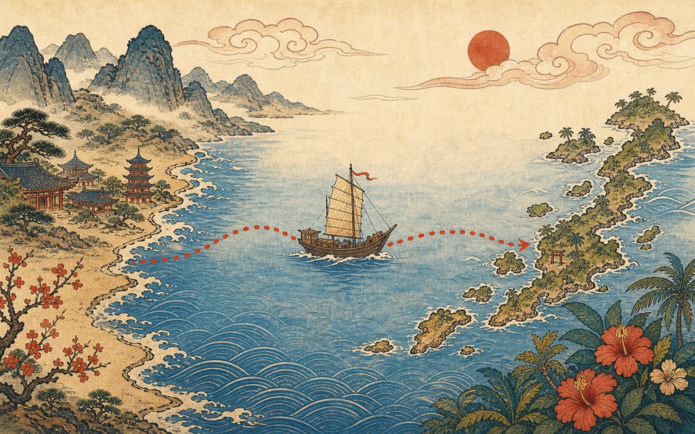 中国福建から琉球へ海を渡る道を表す挿絵